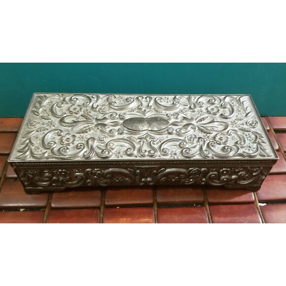 Vintage 1992 Godinger Silver-plate Trinket Jewelry Box Engraved Vine Pattern - Picture 1 of 9